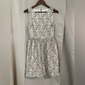 I. Madeline Ivory Silky and Black Floral Lace Midi Dress